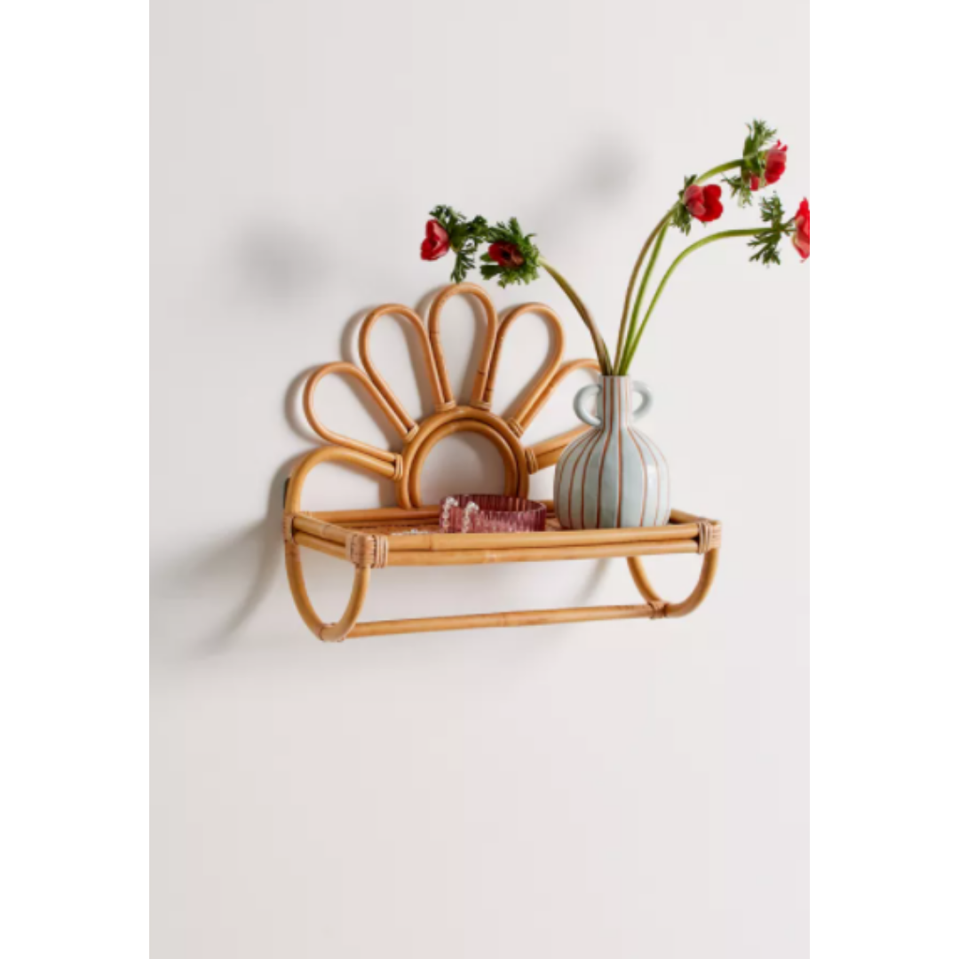 Sustainable Rattan hanging book shelf for kid and rattan wall mounted shelf for home decorations