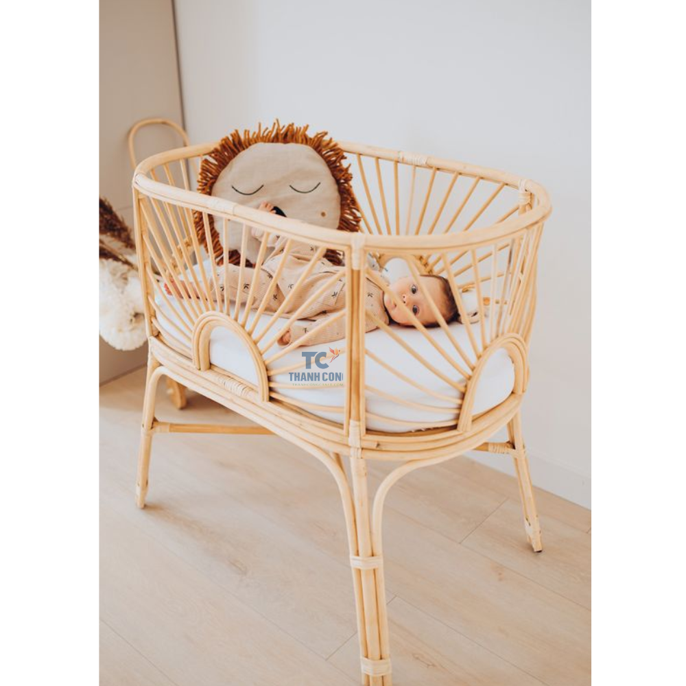 Handcrafted Rattan Doll Bassinet Natural Rattan Crib Bassinet, Cradle for Saving Baby, Rattan dolls Furniture Wholes