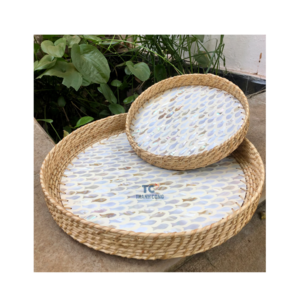 New Arrival Mother Of Pearl Rattan Platter High Quality Handmade Serving Tray Classic Serving Dish Placemat