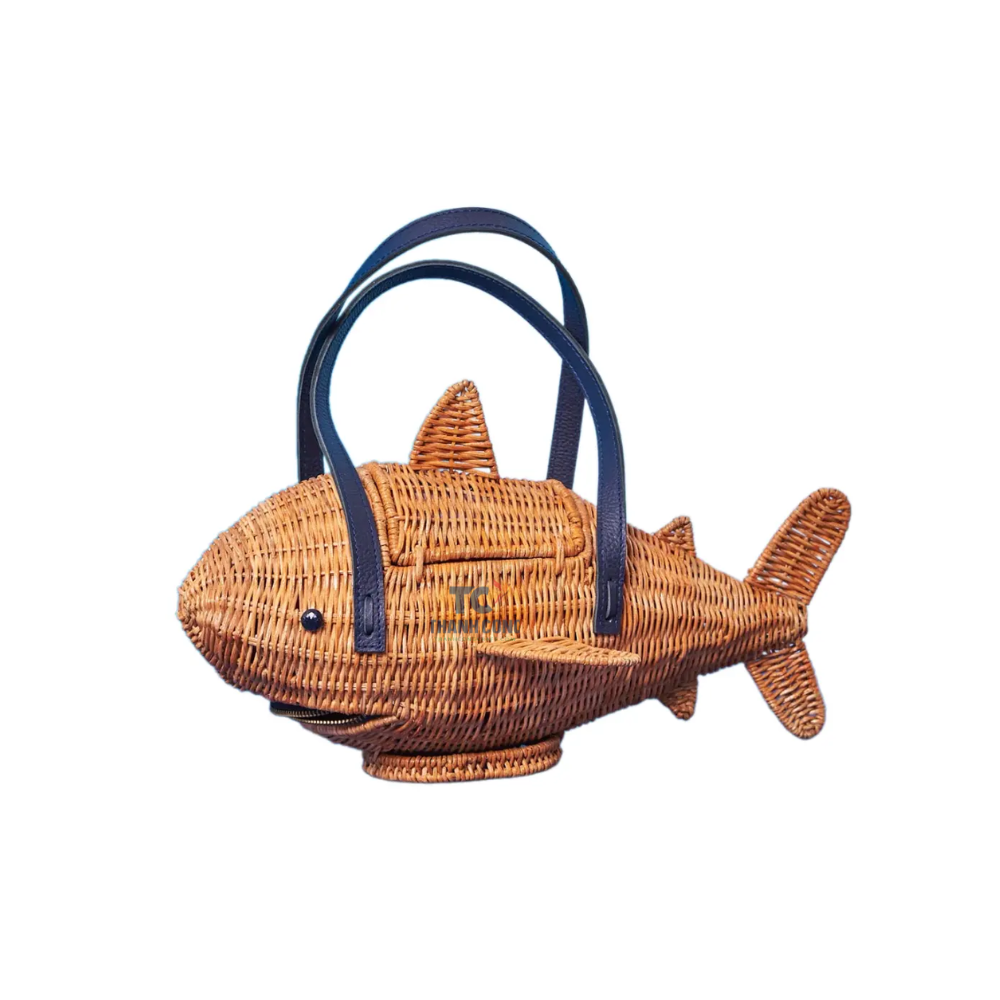 Natural Fish Shaped Handmade Summer Wicker Rattan Red Apple Handbags Woven Handbag Wholesales Price