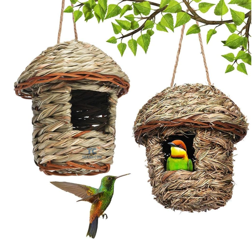 Natural Grass Bird Hut humming Bird Houses Hanging Hand Woven Hummingbird Nest Finch Bird House for Garden Window