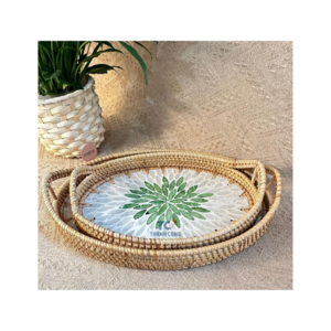 Standard Quality Mother of Pearl and Jute Tray for Home and Wedding Use from Indian Manufacturer of Wedding Tray