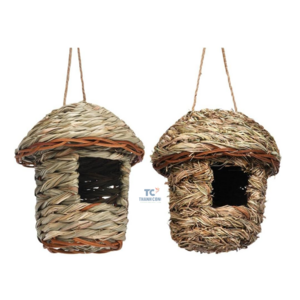 Natural Grass Bird Hut humming Bird Houses Hanging Hand Woven Hummingbird Nest Finch Bird House for Garden Window