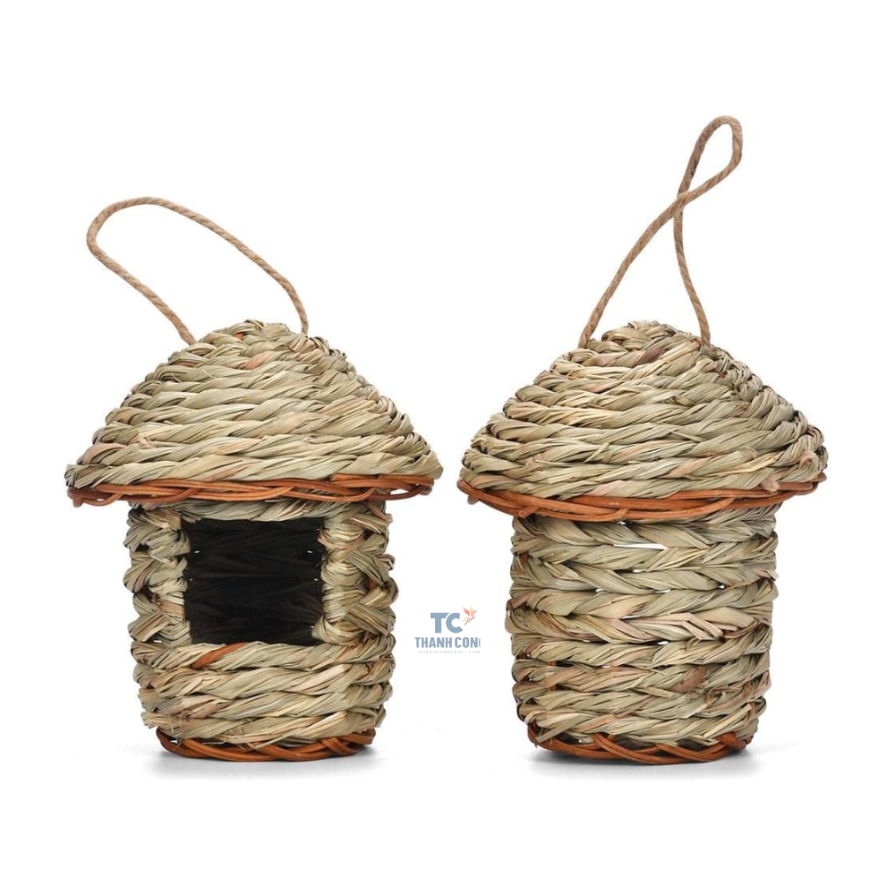 Natural Grass Bird Hut humming Bird Houses Hanging Hand Woven Hummingbird Nest Finch Bird House for Garden Window