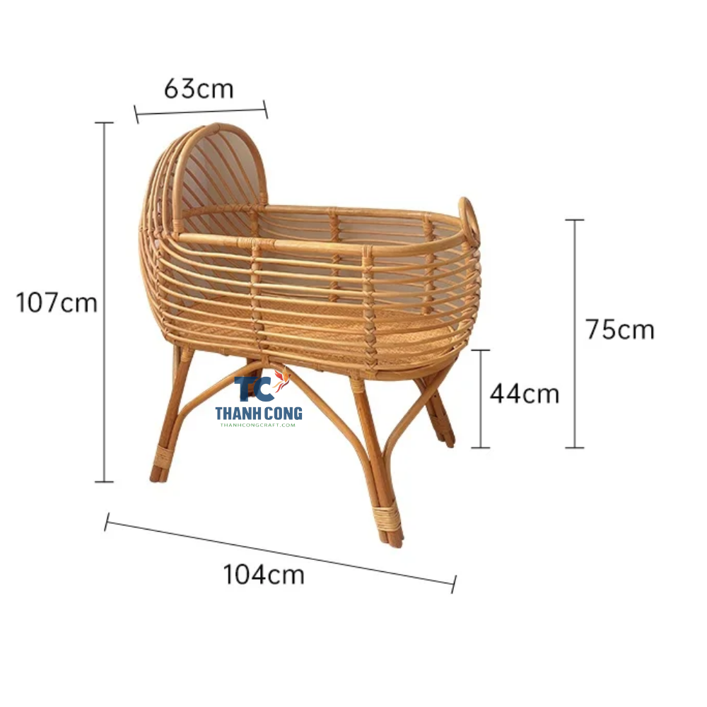 Eco-friendly Wicker Crib On Stand Handcrafted Rattan Baby Crib Woven Rattan Baby Cot Nursery Rustic Crib For Newborn Baby Room