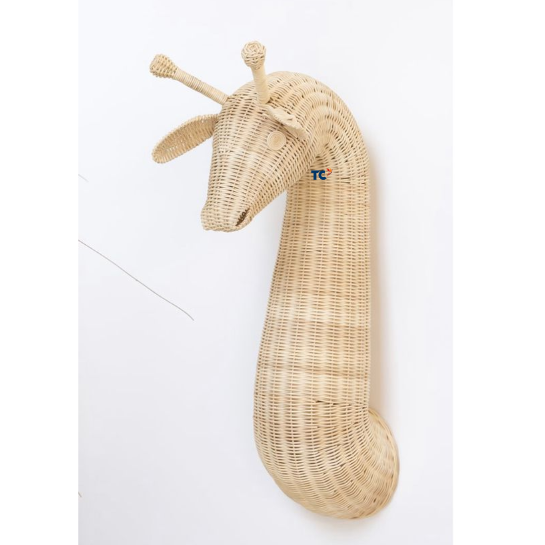 Natural Water Hyacinth/Wicker Baby GIRAFFE Head Wall decoration/mount/hanging for nursery or kids room