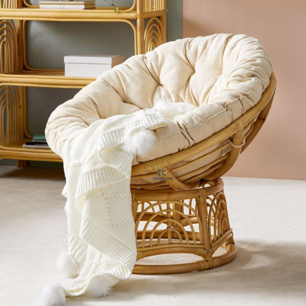 Kids Papasan Wicker Rattan Chair Natural Handmade with Cream Cushion Rattan Kids Furniture