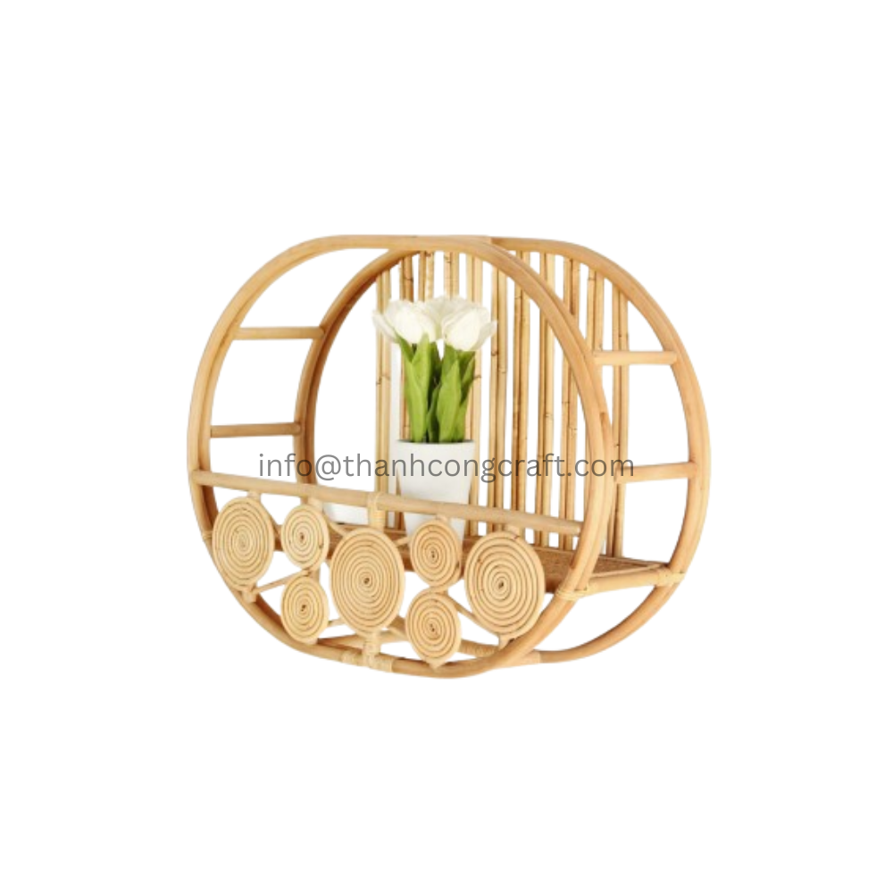 Natural Rattan Wall Shelf Floating Hooking Shelf Decorative Shelves Hanging Basket for Kitchen Boho Nursery Wall Decor