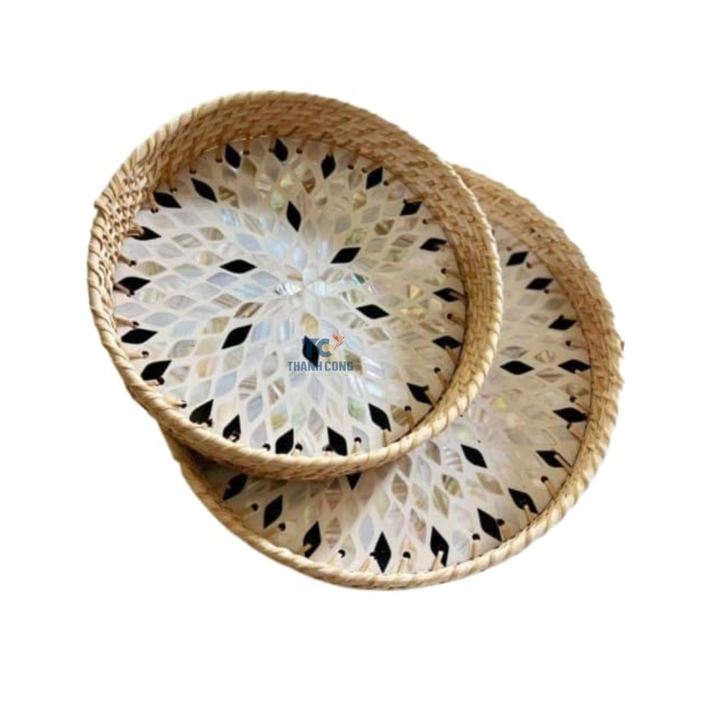 Standard Quality Mother of Pearl and Jute Tray for Home and Wedding Use from Indian Manufacturer of Wedding Tray