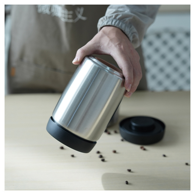 Kitchen snacks tea milk powder coffee beans vacuum pressed stainless steel sealed storage container with lid and spoon