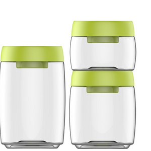 Press vacuum-seal kitchen storage jar set, integrated vacuum airtight lid box ,ideal for coffee beans food snacks fresh herbs