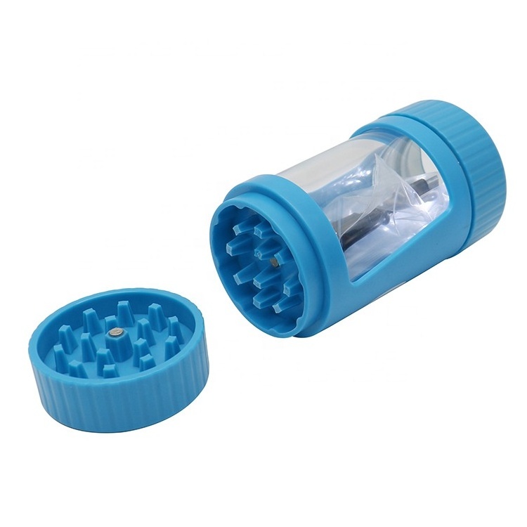 Plastic glass tobacco herb grinder with catcher for smoking dry herb cookie LED light tobacco herb grinder