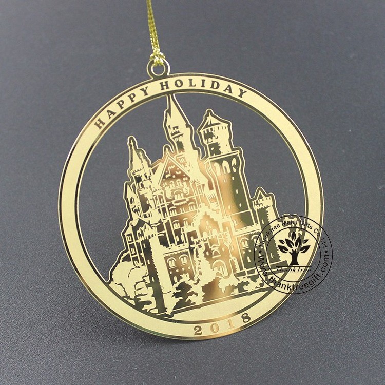 top selling custom printing brass etched flat metal Christmas ornament