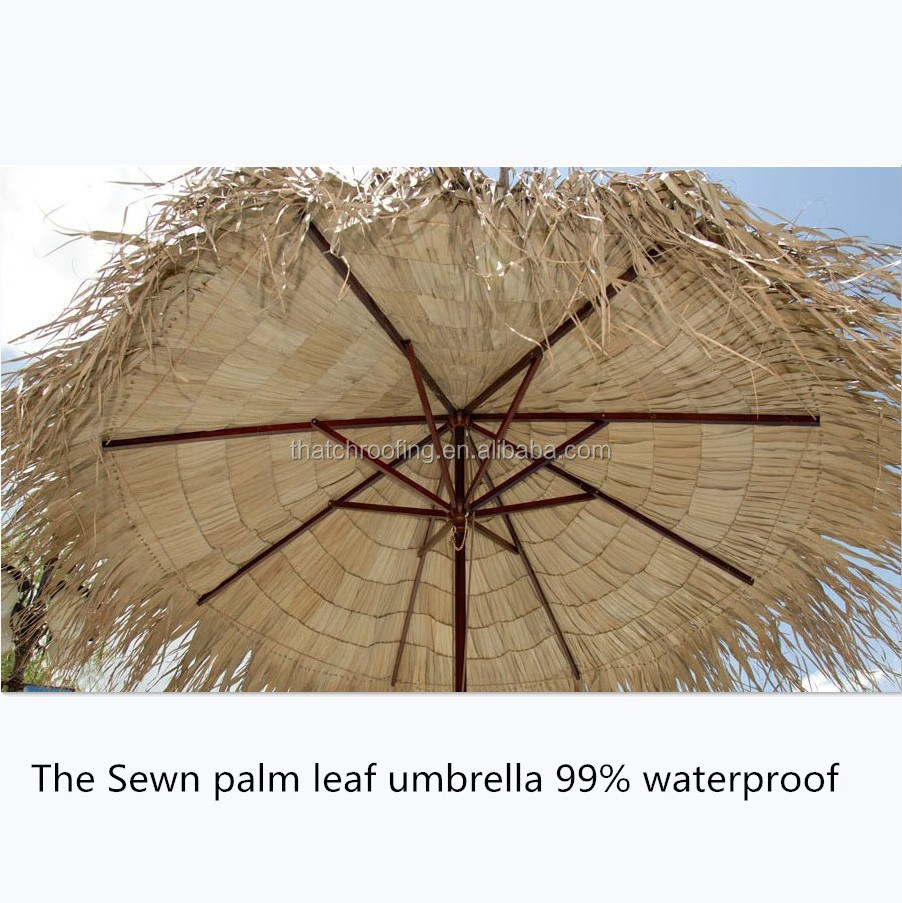 TROPICAL REAL PALM LEAF THATCHED WOODEN FRAME UMBRELLA WITH COVER