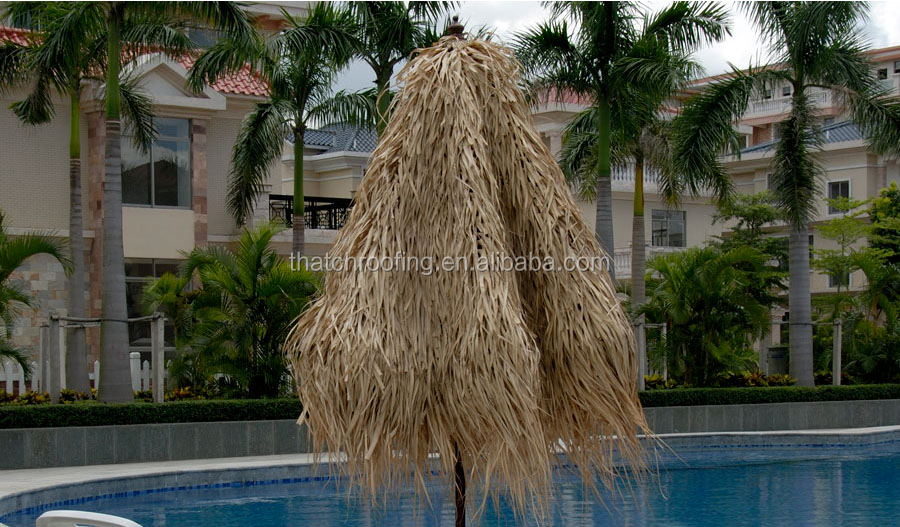 TROPICAL REAL PALM LEAF THATCHED WOODEN FRAME UMBRELLA WITH COVER