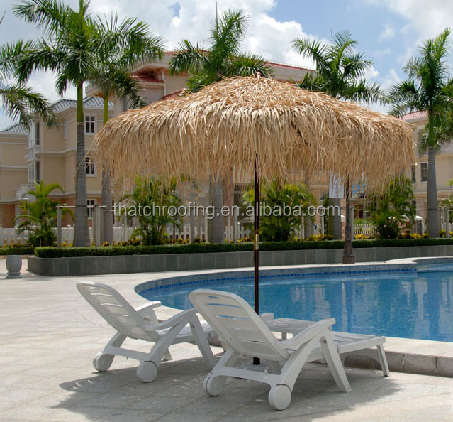 TROPICAL REAL PALM LEAF THATCHED WOODEN FRAME UMBRELLA WITH COVER