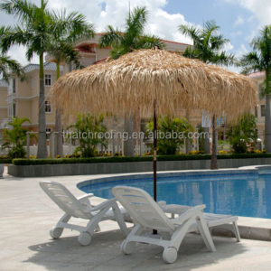 TROPICAL REAL PALM LEAF THATCHED WOODEN FRAME UMBRELLA WITH COVER