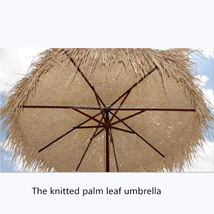 TROPICAL REAL PALM LEAF THATCHED WOODEN FRAME UMBRELLA WITH COVER