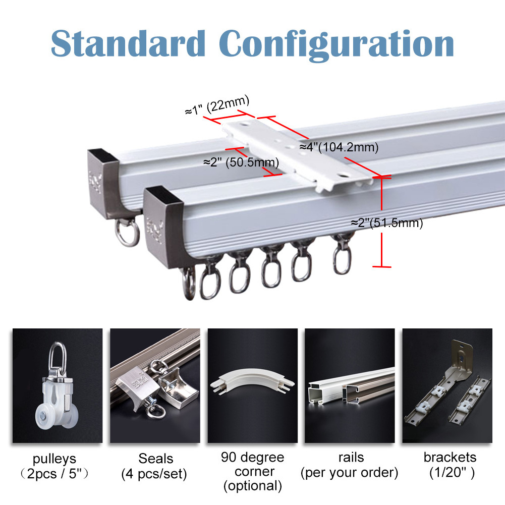 Aluminum Alloy  Curtain Track Rod Ceiling Side Installation Single Durable Triple  Accessories Customize Size