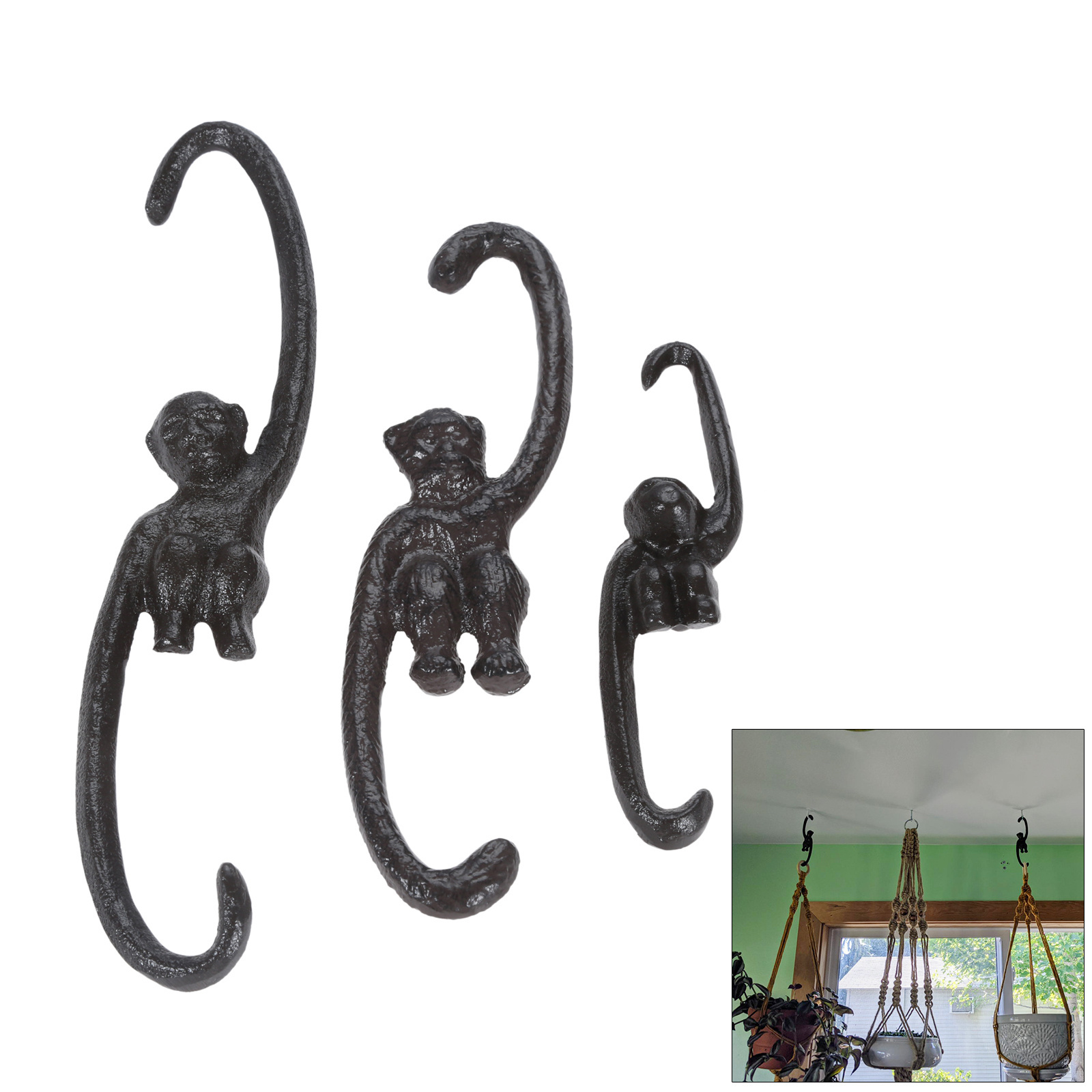 Monkey Fishing Moon Hook Iron Hanger Home/Outdoor Decor Hanging Coats/towel/Key/Plants Kitchen Bathroom Garden Big/Medium/Small