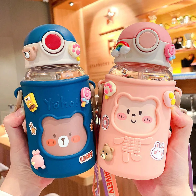 Wholesale Plastic Cup Portable Creative Cup High Appearance Korean Version  Students Kids Water Bottle With Straw