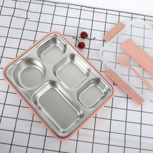 Divided 5 Compartment Rectangular Stainless steel Plate with lid