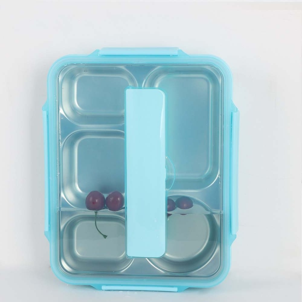 Divided 5 Compartment Rectangular Stainless steel Plate with lid