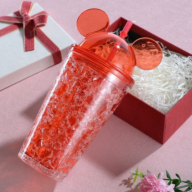 Wholesale BPA Free Double Wall  Acrylic Travel Cup Tumbler Freezer Gel Mug with Lid and Straw