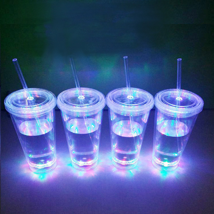 16 Oz LED Light-Up Flashing Insulated Travel Drink Cup,Tumbler with Straw and Screw-On Lid - Clear With Milti-Color Lights