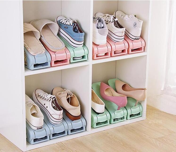 Adjustable Space Saver Shoe Slots,Plastic Storage Double Shoes Rack