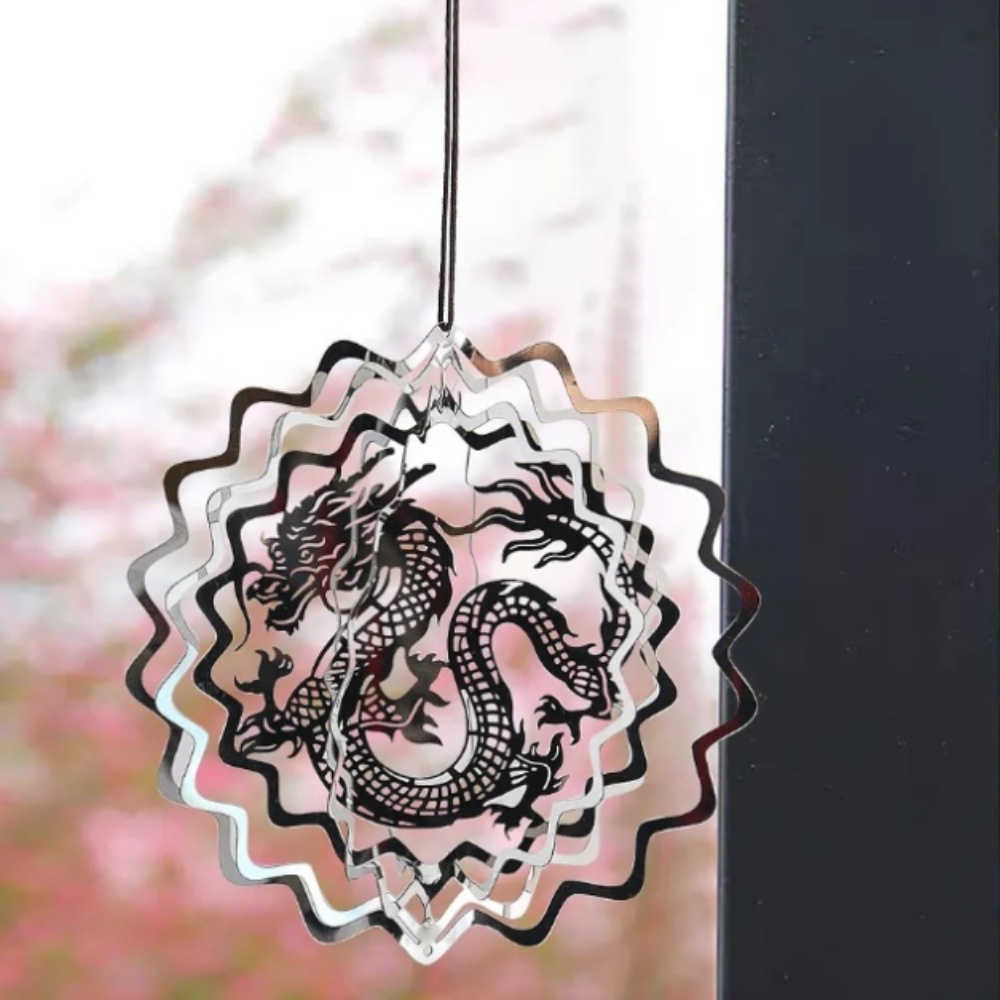 3D Dragon Hollow Metal Keel Wind Rotor Sublimation Rotating Wind Chime Balcony Garden Courtyard Decoration Pendant Home Decor