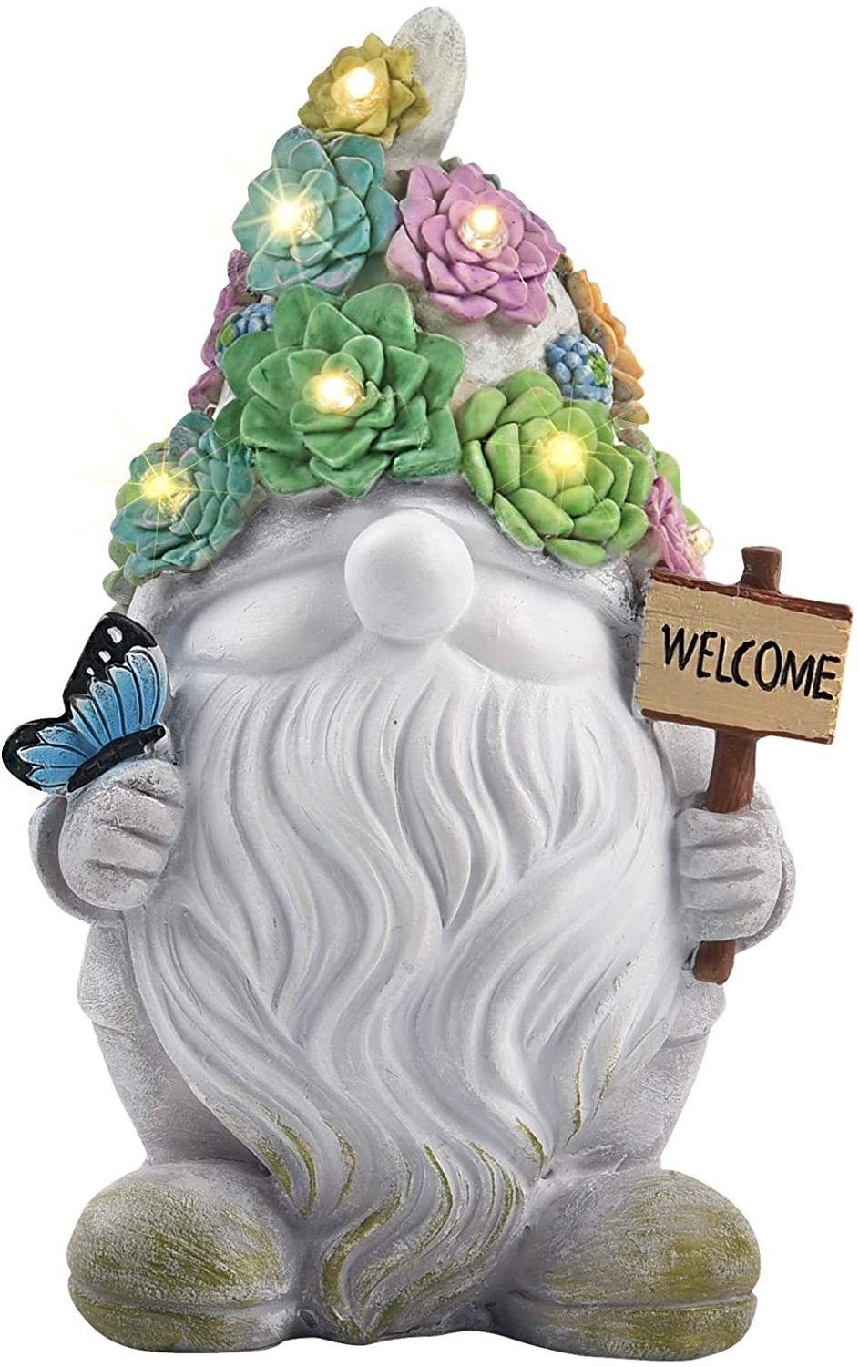 Outdoor Decor Large Resin Gnome Figurine Funny Resin Gnome Statues Holding Solar LED Lights Lanterns for Yard Decorations