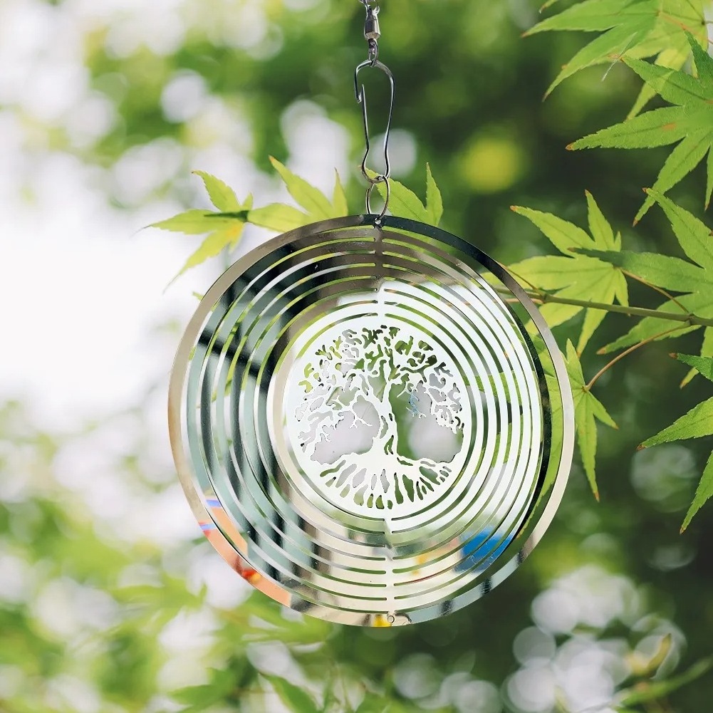 Wholesale 3D Outdoor Life Tree Sun Hanging Sculpture Kinetic Garden Wind Spinner Metal Wind Chimes Spinners Yard Home Decor