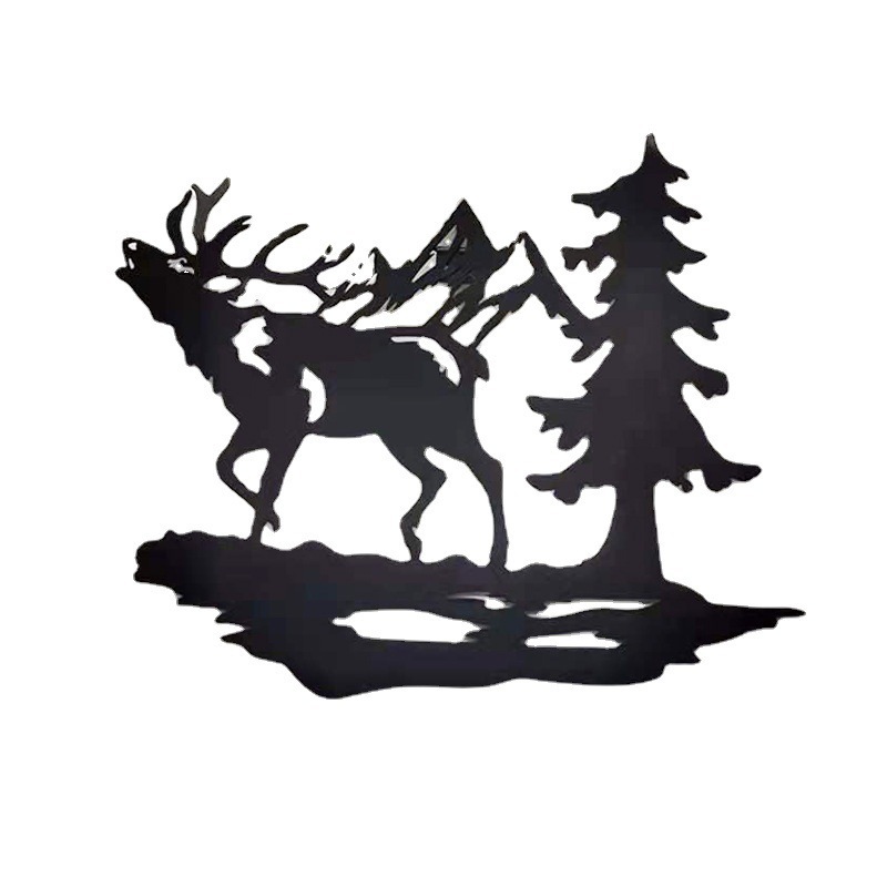 Concisely Designed 3D Metal Wall Art Wrought Iron Forest Deer Pine Christmas Ornaments Silhouette Animal Ornament Home Decor