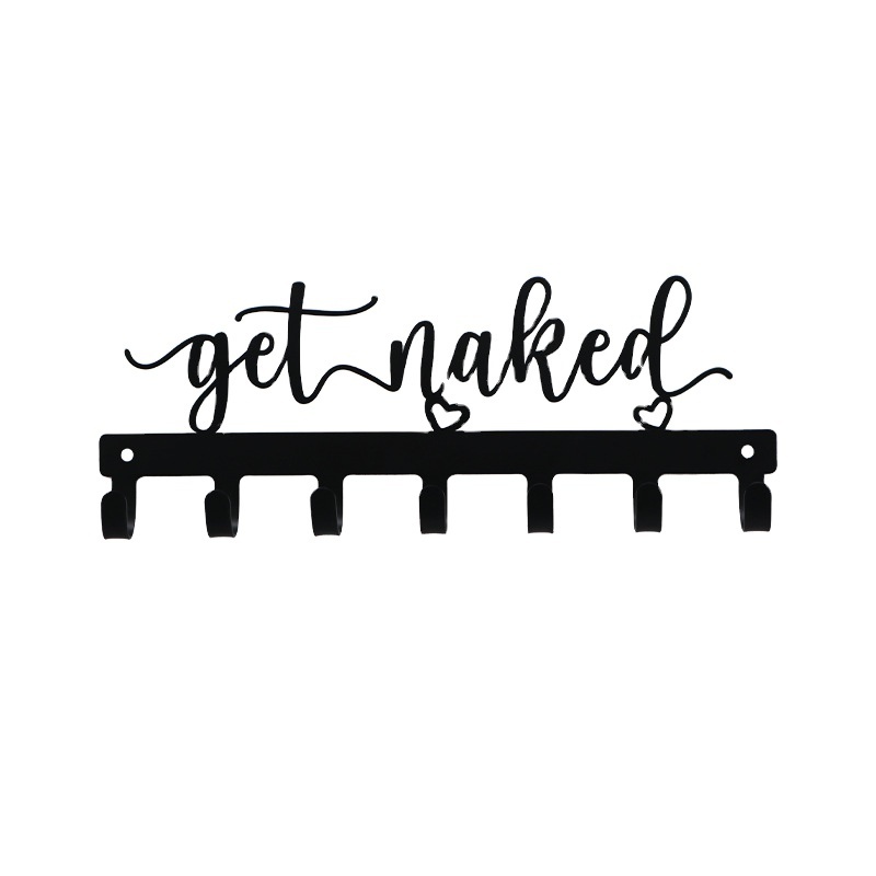 Black Metal Honeycomb Design Wall-Mounted Coat Rack with 7 Hooks Naked Wall Mounted Rack with 'Get Naked' Sign Home Essentials