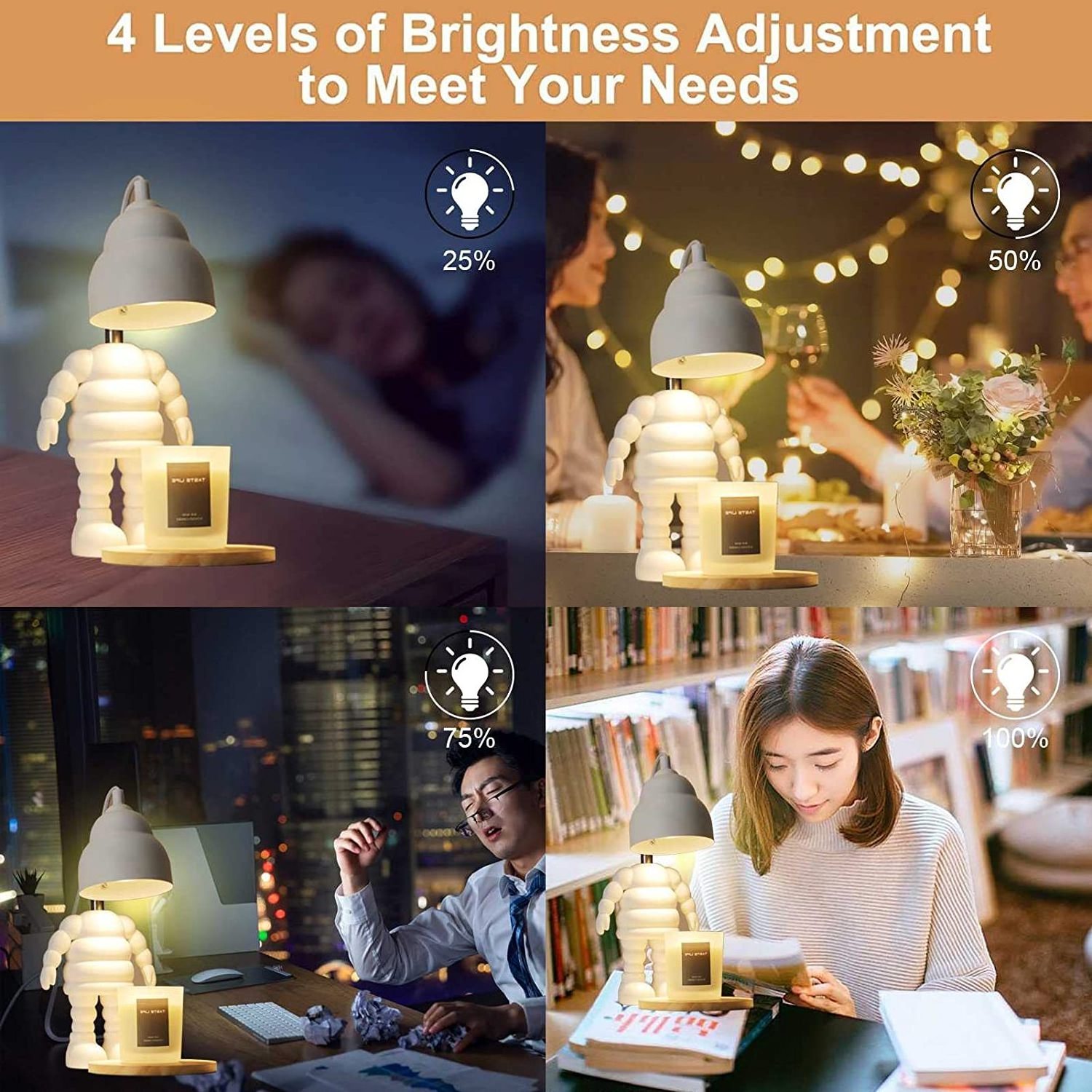 Dimmable Night Light Electric Candle Warmer Robot Electronic Candle Melting Lamps Home Office Bedroom Living Room UK Plug