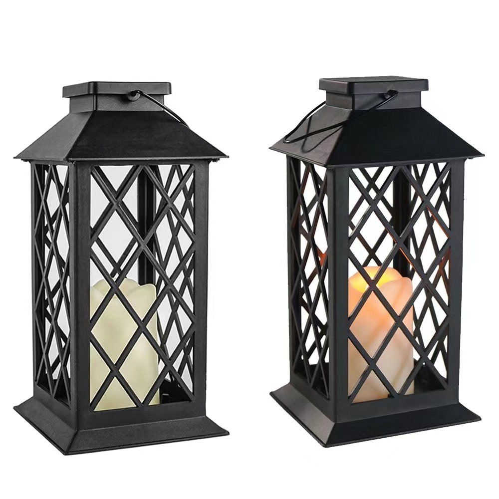 Outdoor Plastic LED Wind Lantern with Simulation Flame Candle Light Christmas Home Decoration Hanging Courtyard Hollow Corridor