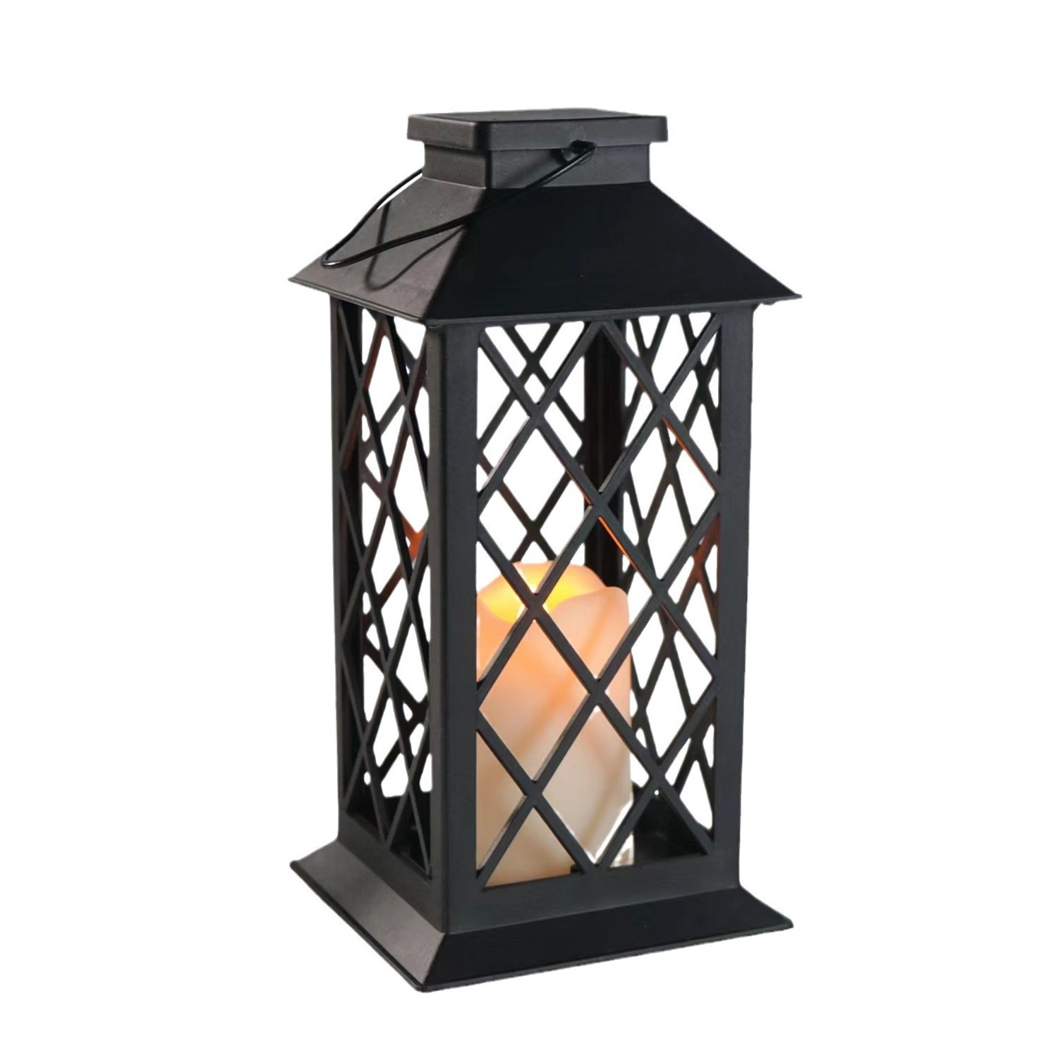 Outdoor Plastic LED Wind Lantern with Simulation Flame Candle Light Christmas Home Decoration Hanging Courtyard Hollow Corridor