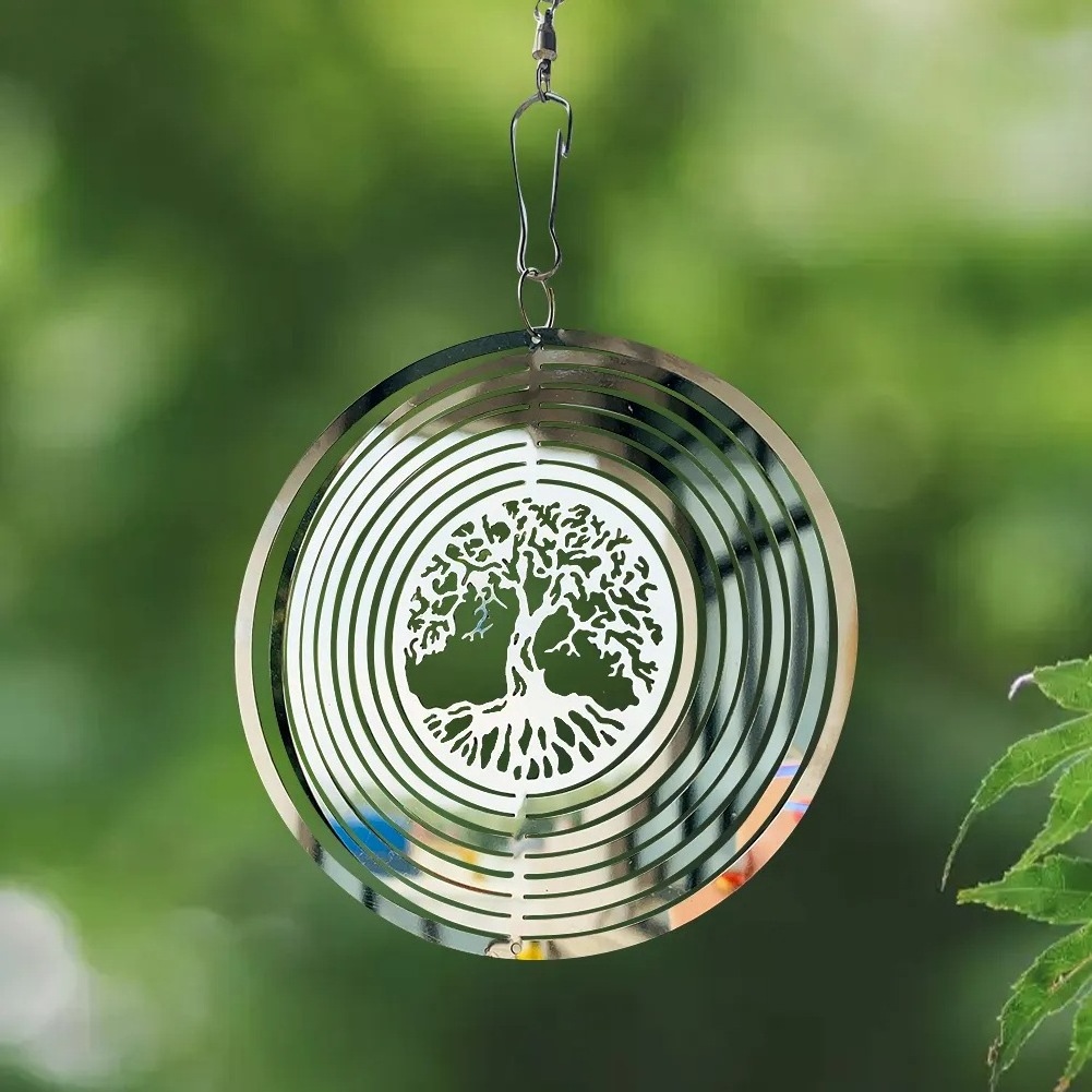 Wholesale 3D Outdoor Life Tree Sun Hanging Sculpture Kinetic Garden Wind Spinner Metal Wind Chimes Spinners Yard Home Decor