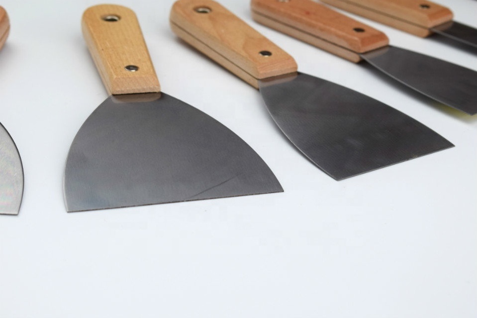 2024 Wood Color Carbon Scraper With Hole Wood Handle Wall Scraper Putty Knife Stainless Steel putty spatulas