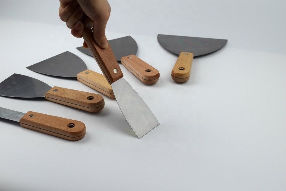 2024 Wood Color Carbon Scraper With Hole Wood Handle Wall Scraper Putty Knife Stainless Steel putty spatulas