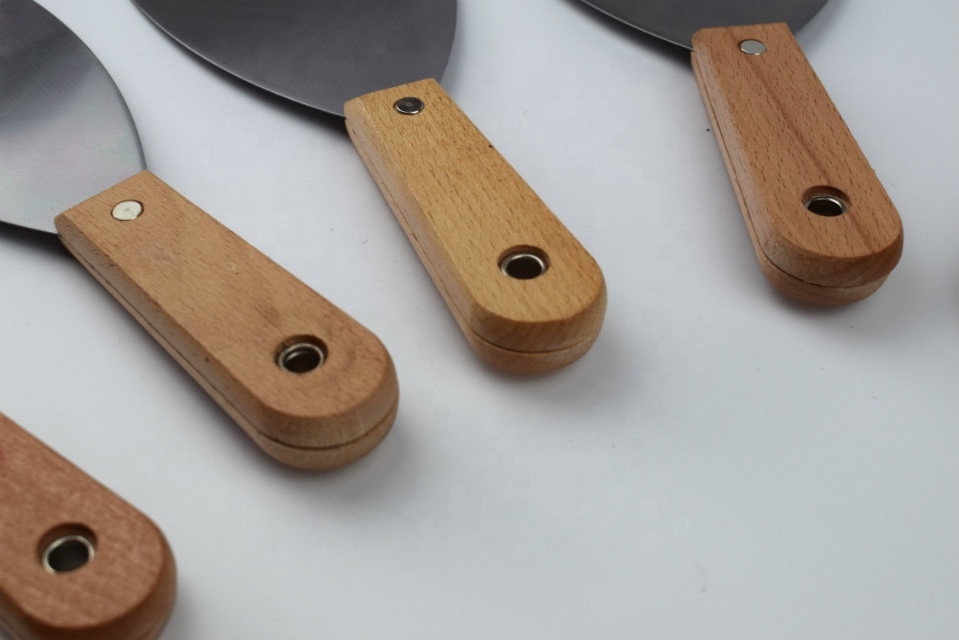 2024 Wood Color Carbon Scraper With Hole Wood Handle Wall Scraper Putty Knife Stainless Steel putty spatulas