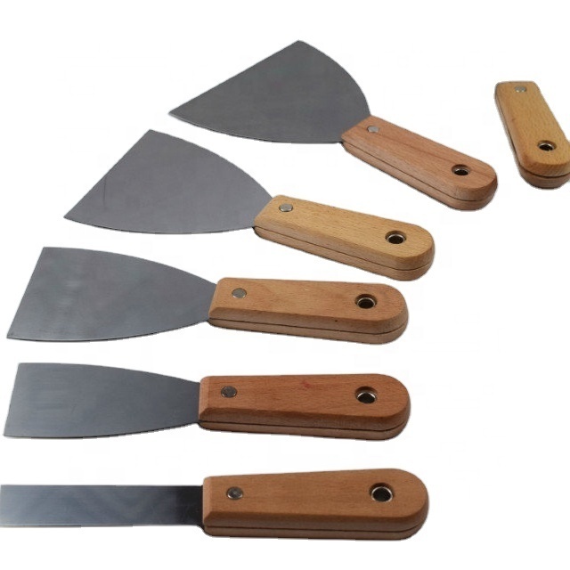 2024 Wood Color Carbon Scraper With Hole Wood Handle Wall Scraper Putty Knife Stainless Steel putty spatulas