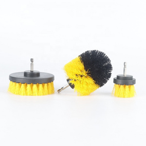 Manufacture Price 3pcs Car Cleaning Tools Kit Auto Detailing Brush Yellow Drill Clean Brush Set For Washing Interior Wheel