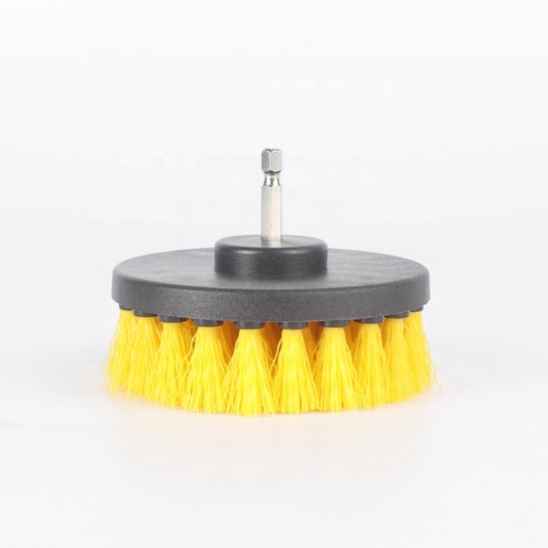 Manufacture Price 3pcs Car Cleaning Tools Kit Auto Detailing Brush Yellow Drill Clean Brush Set For Washing Interior Wheel