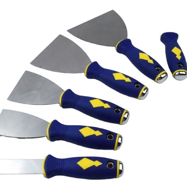 2024 Good Quality Carbon Steel Blue And Yellow Handle Putty Scraper  small plastic putty knife