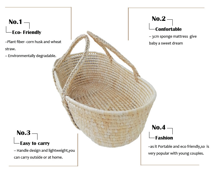 Factory price wholesale luxury portable newborn gift set mobile wicker baby basket set rattan woven bed bedding moses cribs