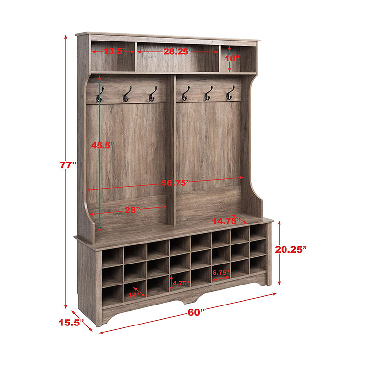 Customized Perchero Coat Rack Wide Hall Tree with Shoe Storage Bench Entryway Furniture