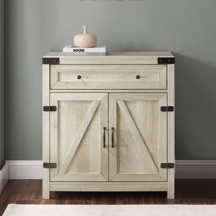 Modern Farmhouse Buffet Entryway Bar Dining Kitchen Storage Cabinet with 2 Barn Door Accent