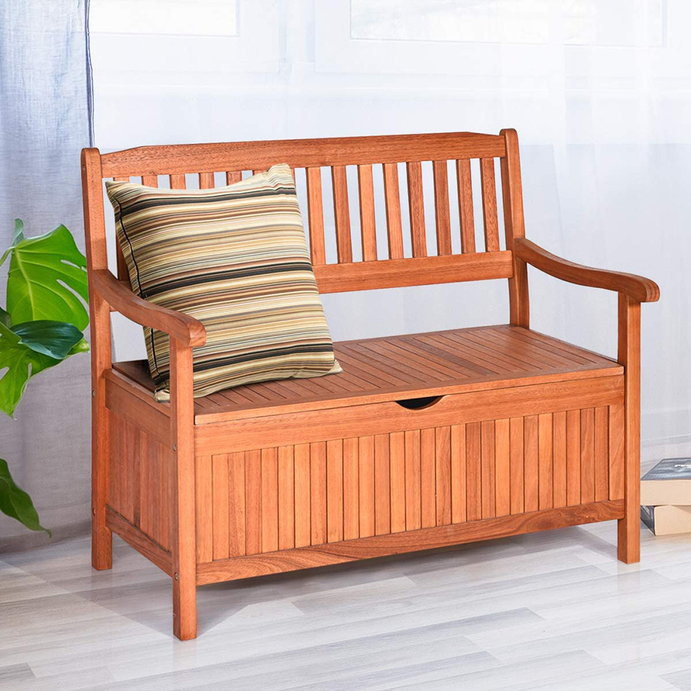 Wooden Outdoor Storage Bench Large Deck Box, Entryway Storage Bench for Patio Garden Balcony Yard